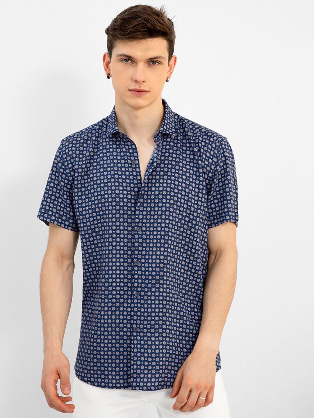 snitch grey floral printed slim fit casual shirt