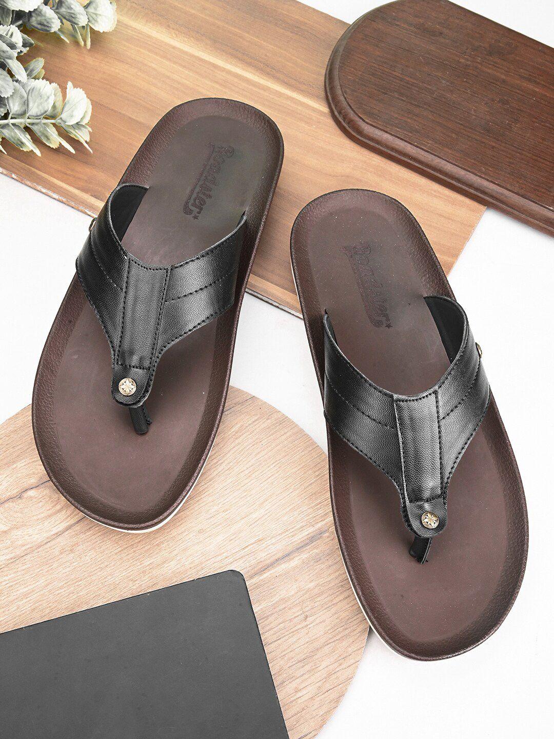 roadster men black t-straps casual sandals