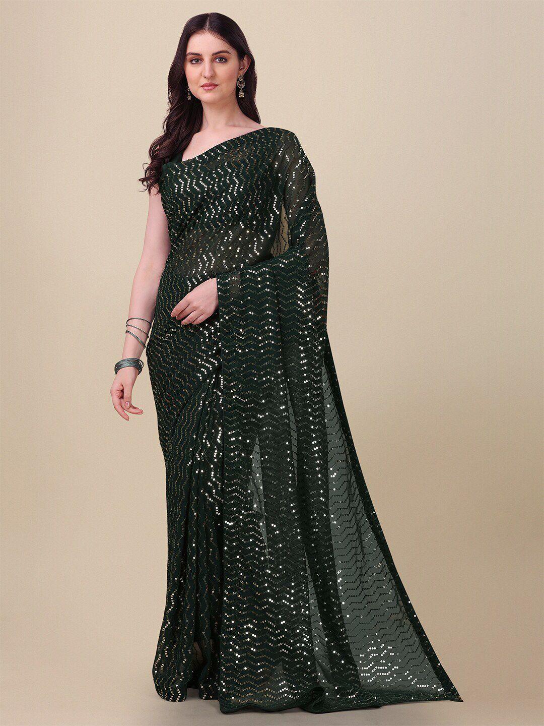 fab dadu embellished sequinned pure georgette saree with blouse piece