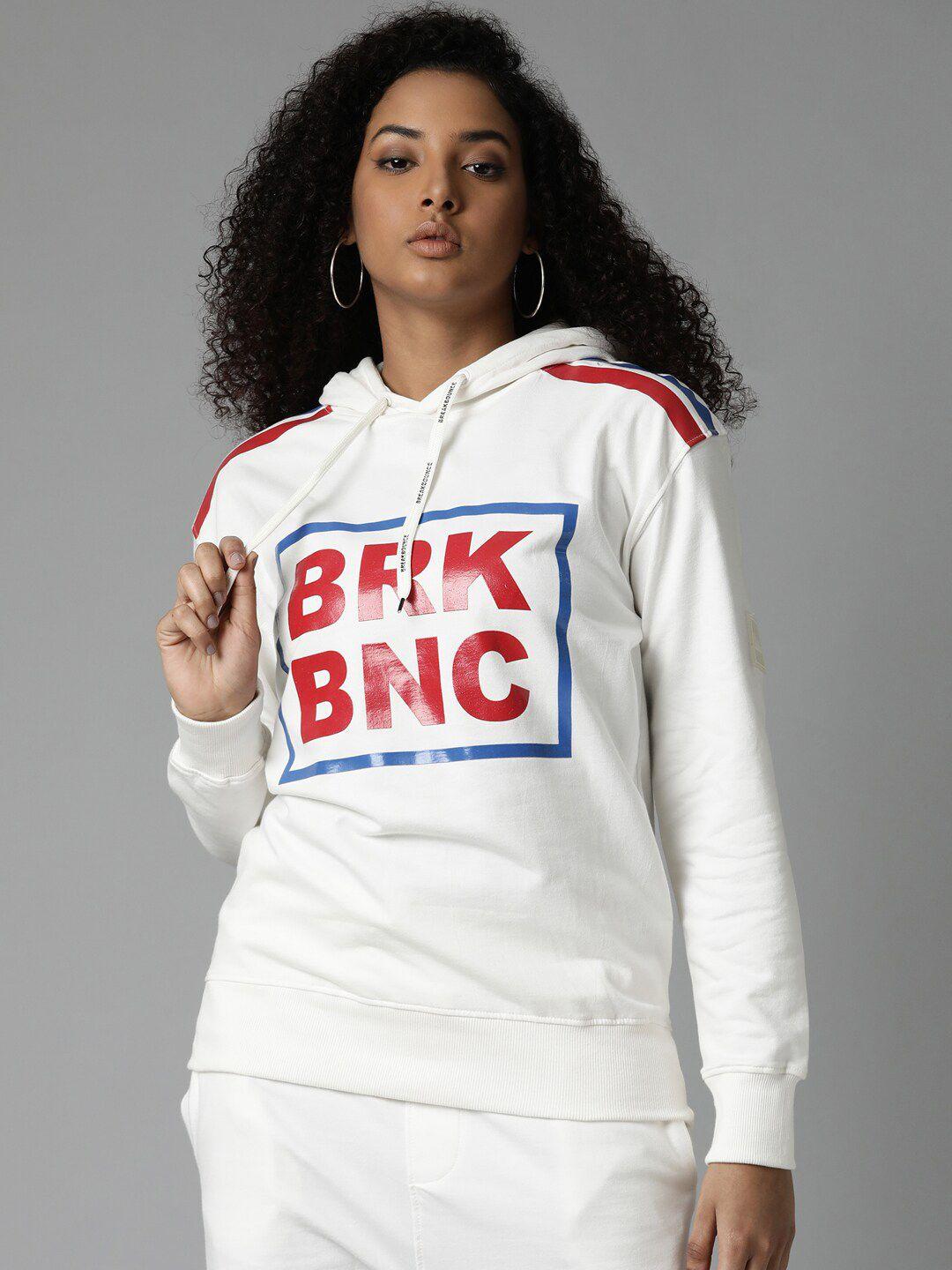 breakbounce women off white printed sweatshirt