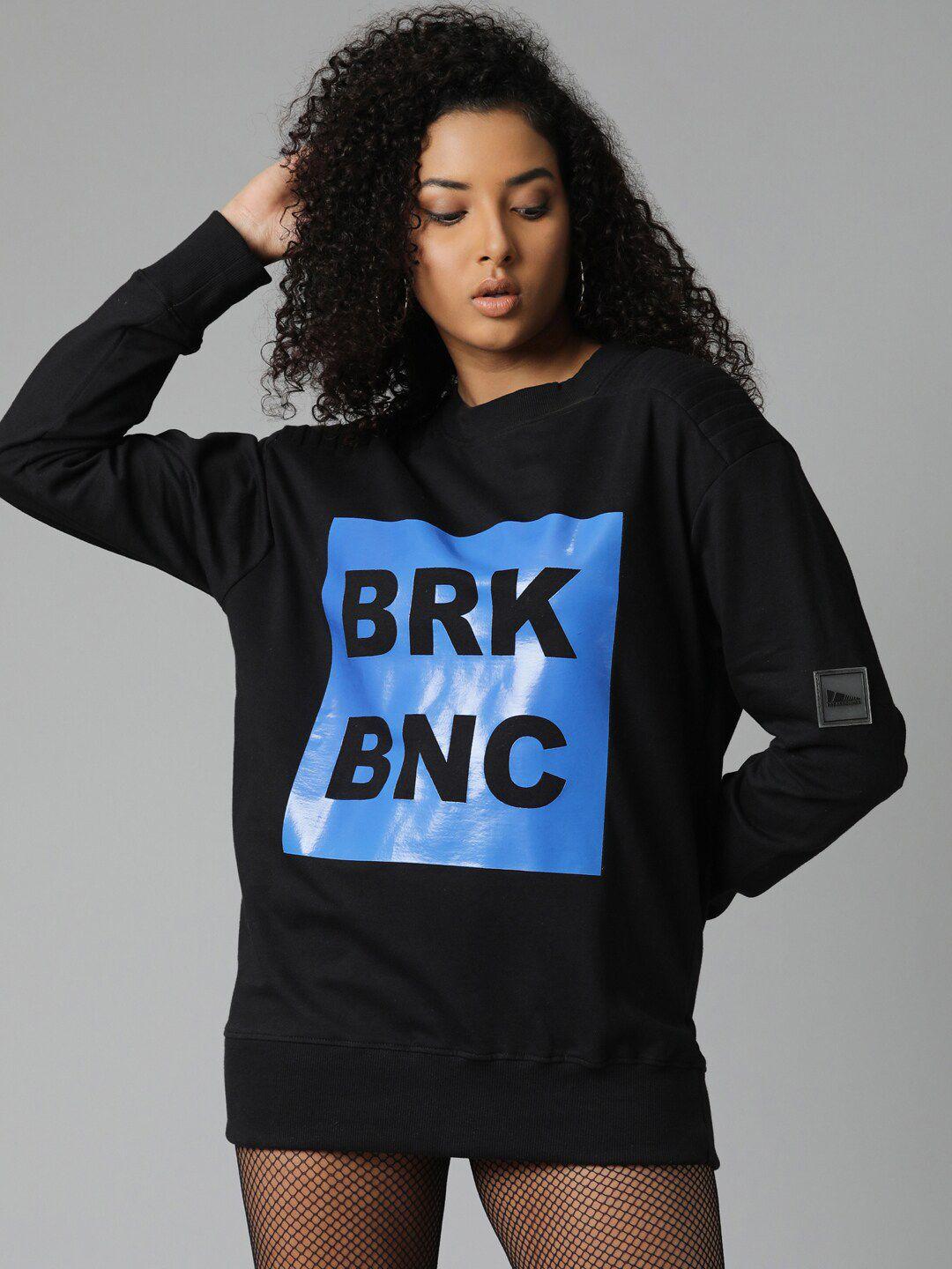 breakbounce women black printed sweatshirt