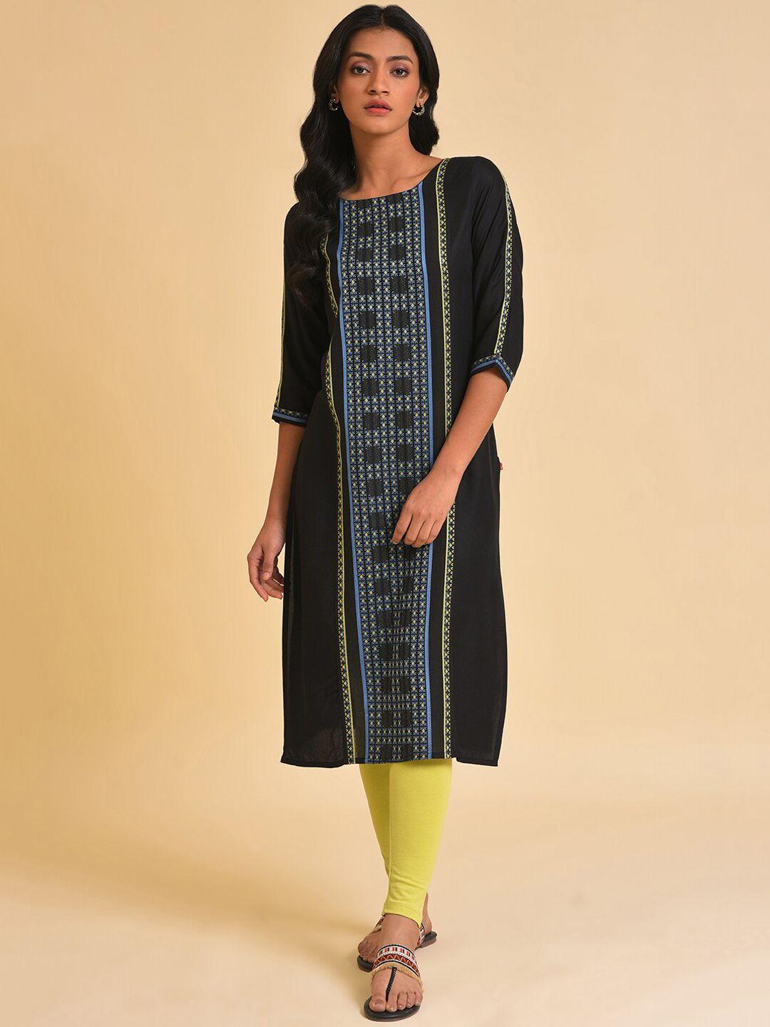 w black woven design regular kurta with leggings