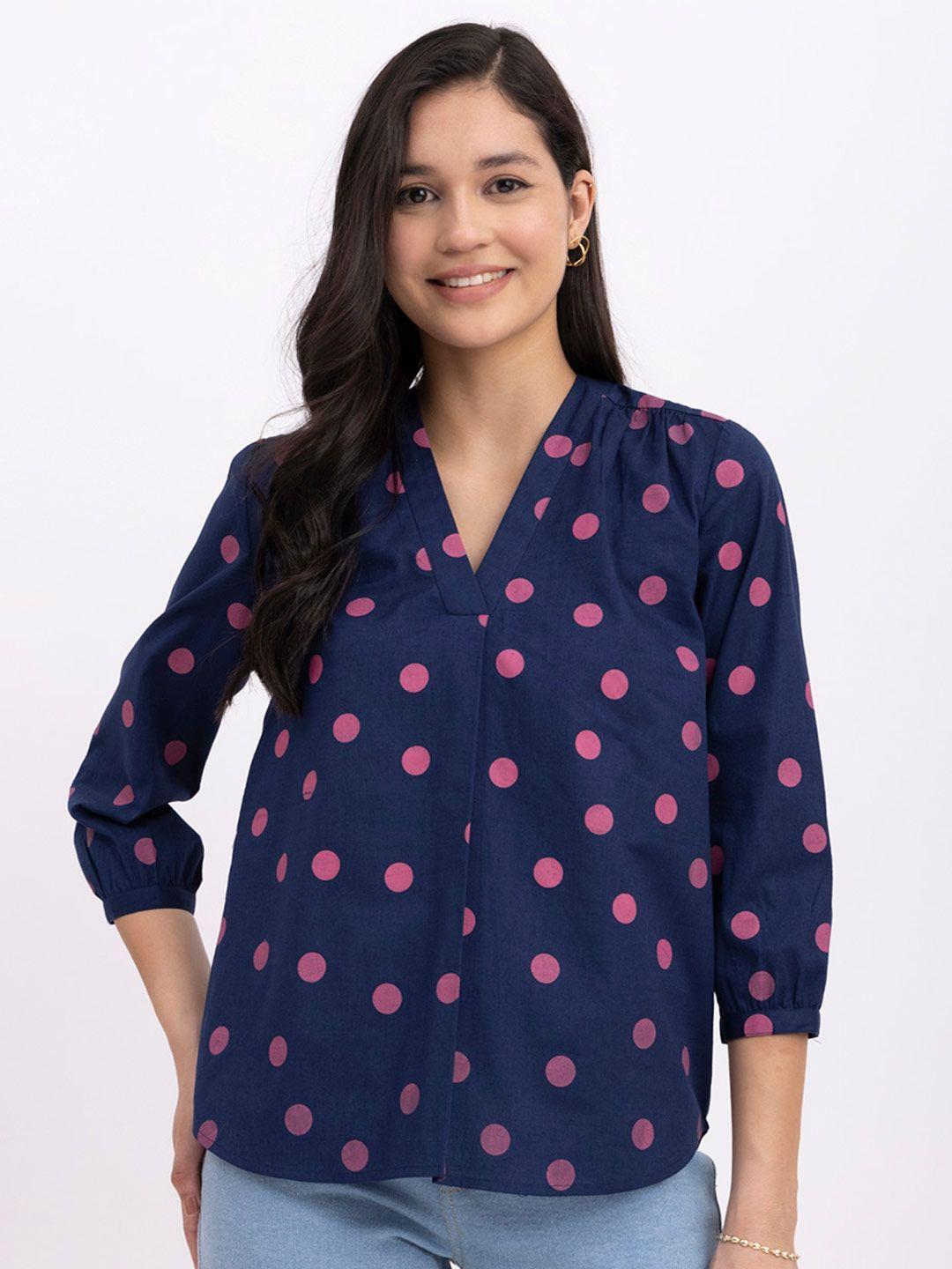 fablestreet polka dot printed v-neck linen top