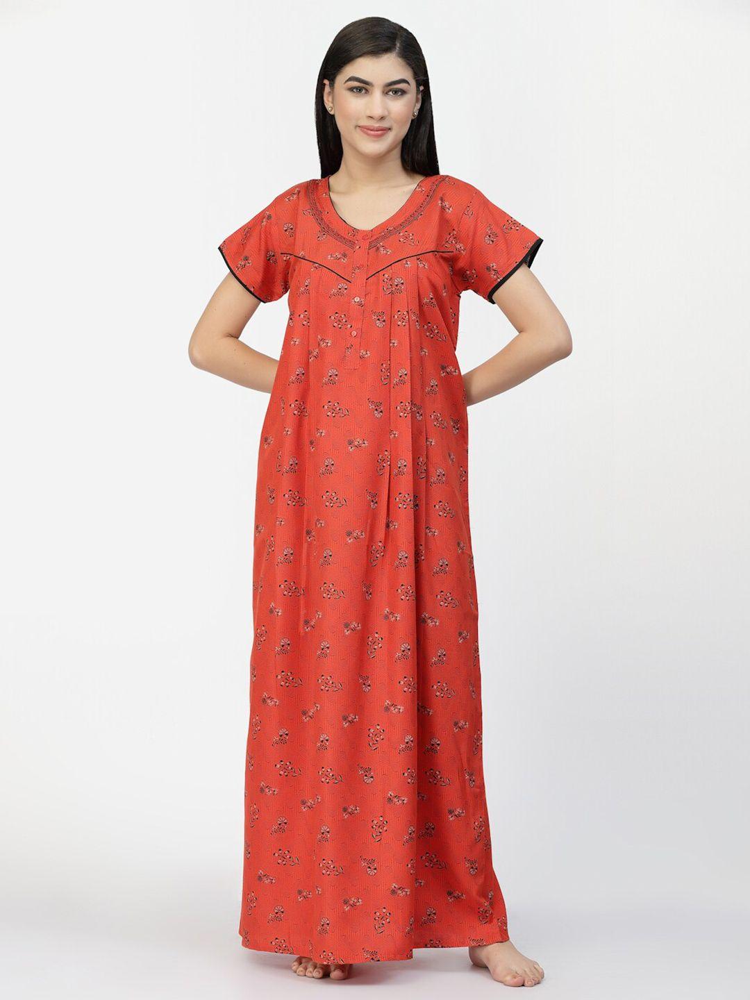 sweet dreams orange floral printed pure cotton maxi nightdress