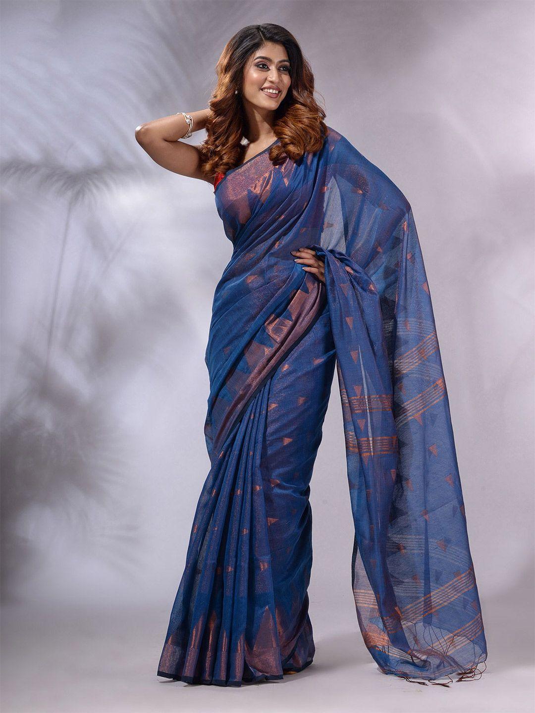 charukriti blue & gold-toned tissue saree