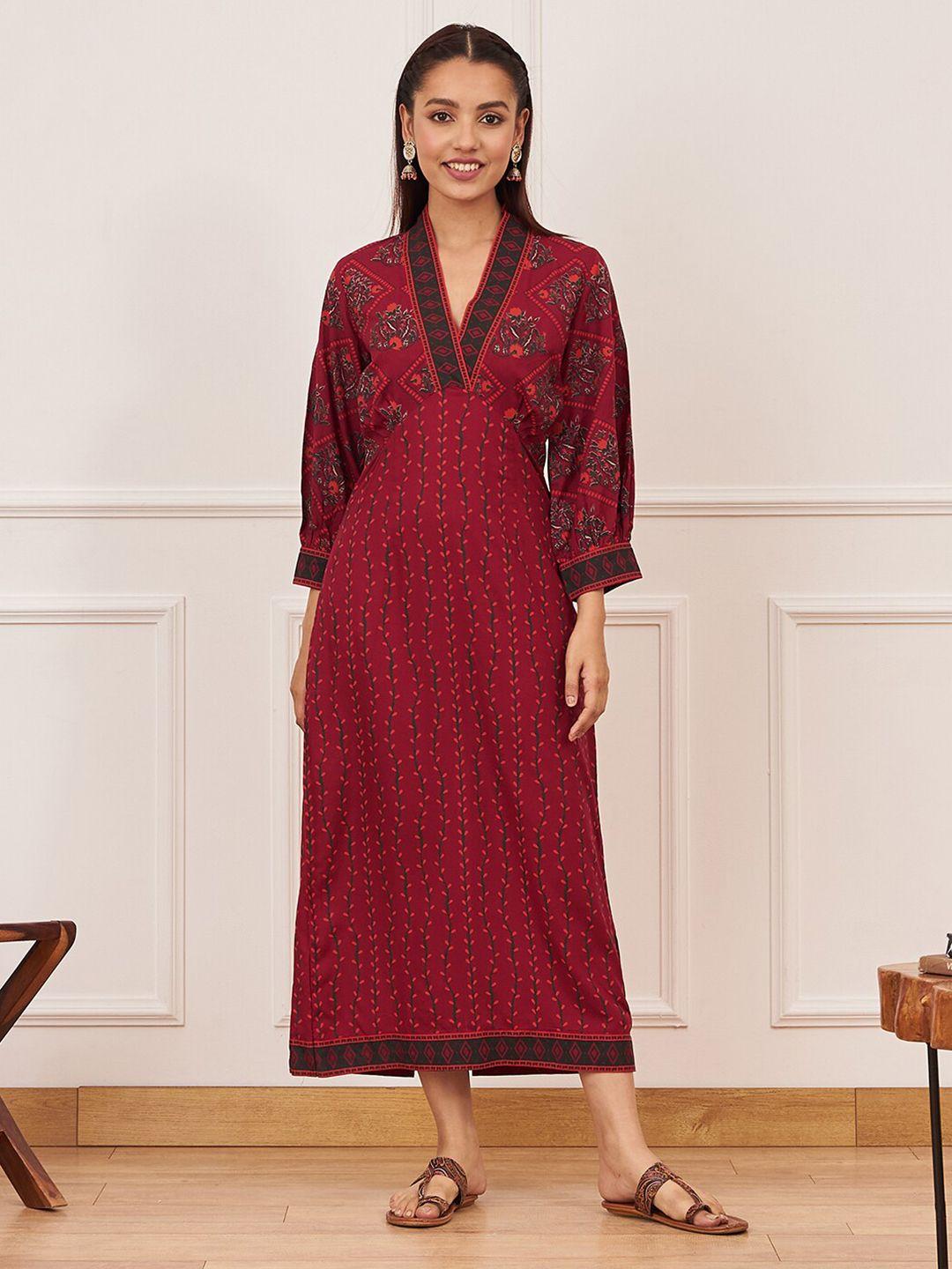 rustorange maroon print maxi midi dress