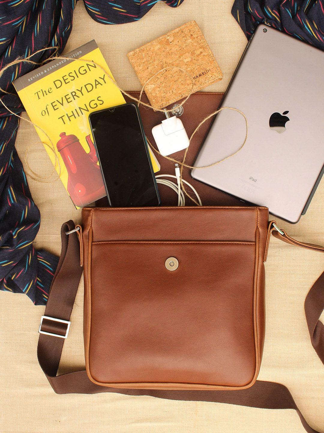 hamelin tan leather structured sling bag