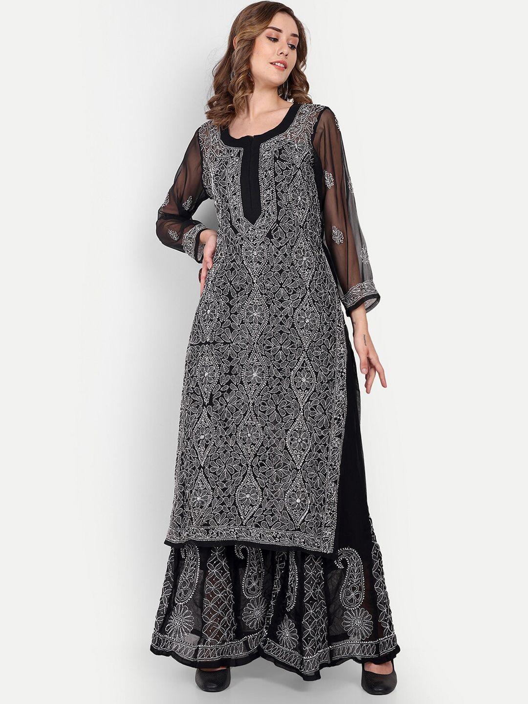 indiankala4u floral embroidered regular chikankari kurta with palazzos