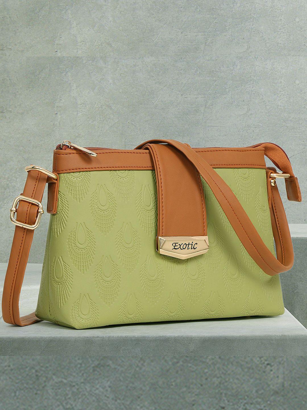 exotic lime green colourblocked pu structured sling bag