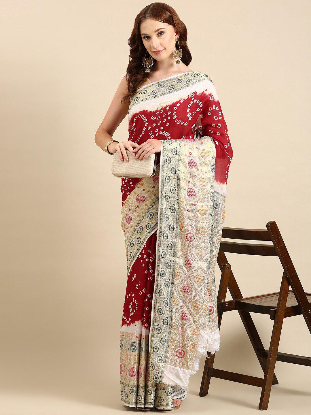 anouk woven design zari art silk bandhani saree with blouse piece