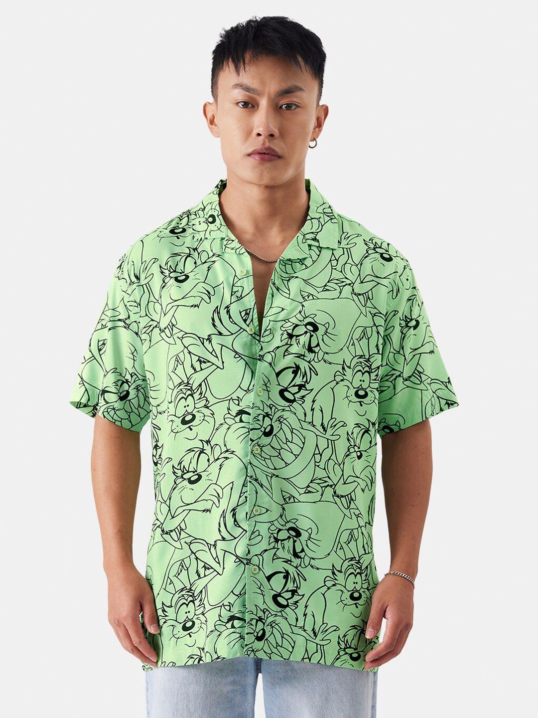 the souled store green & black looney tunes printed casual shirt