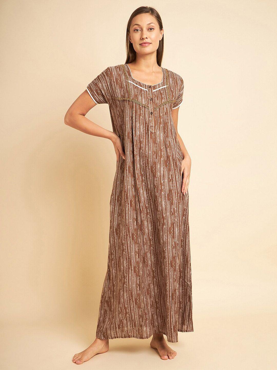 sweet dreams khaki abstract printed maxi nightdress