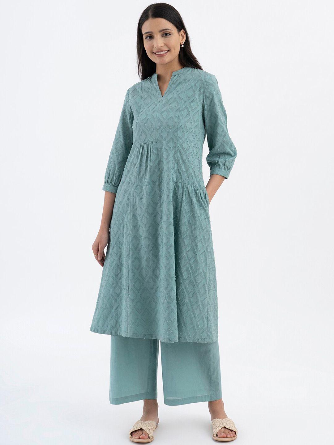 pink fort women green regular pure cotton kurta with palazzos