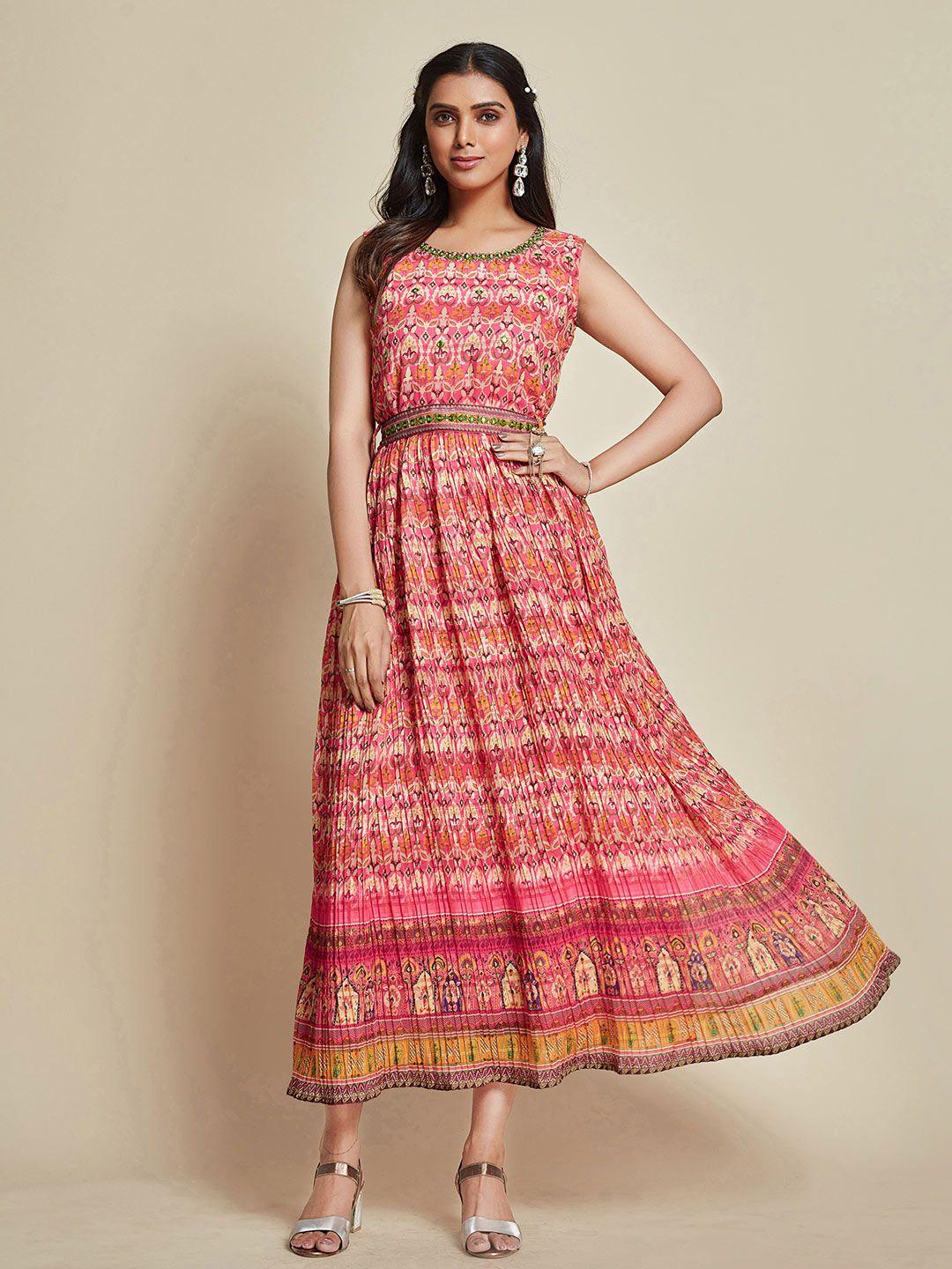 ishin ethnic motifs print jacquard maxi ethnic dress