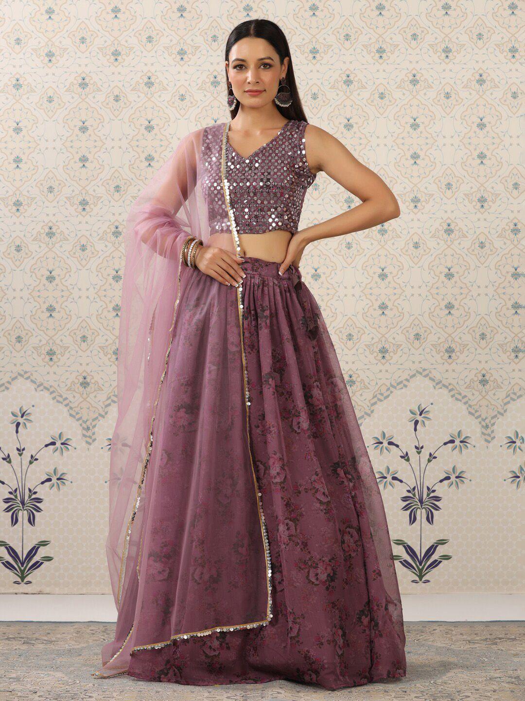 ode by house of pataudi purple embroidered semi-stitched lehenga choli with dupatta