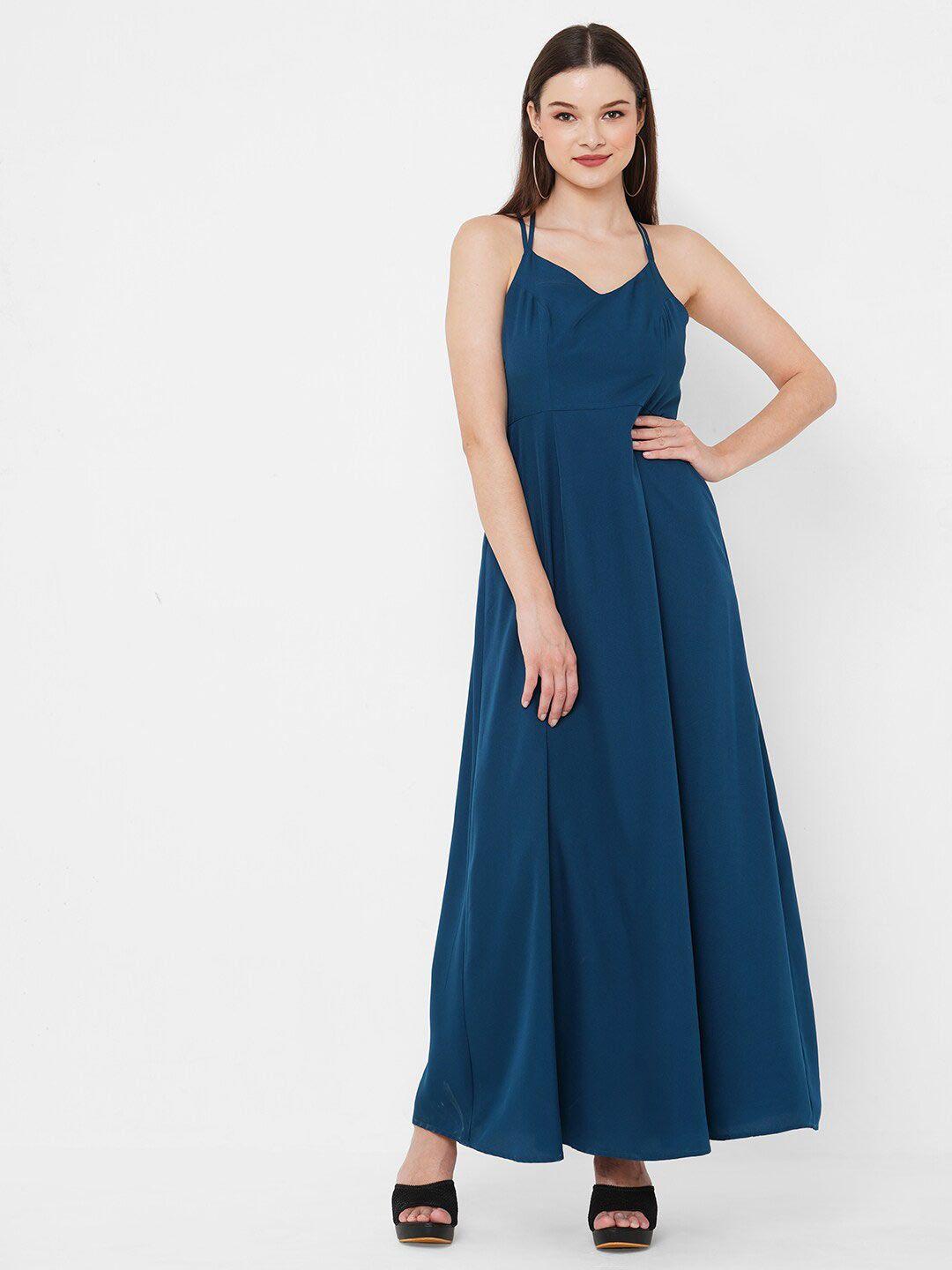 mish teal shoulder strap fit & flare maxi dress