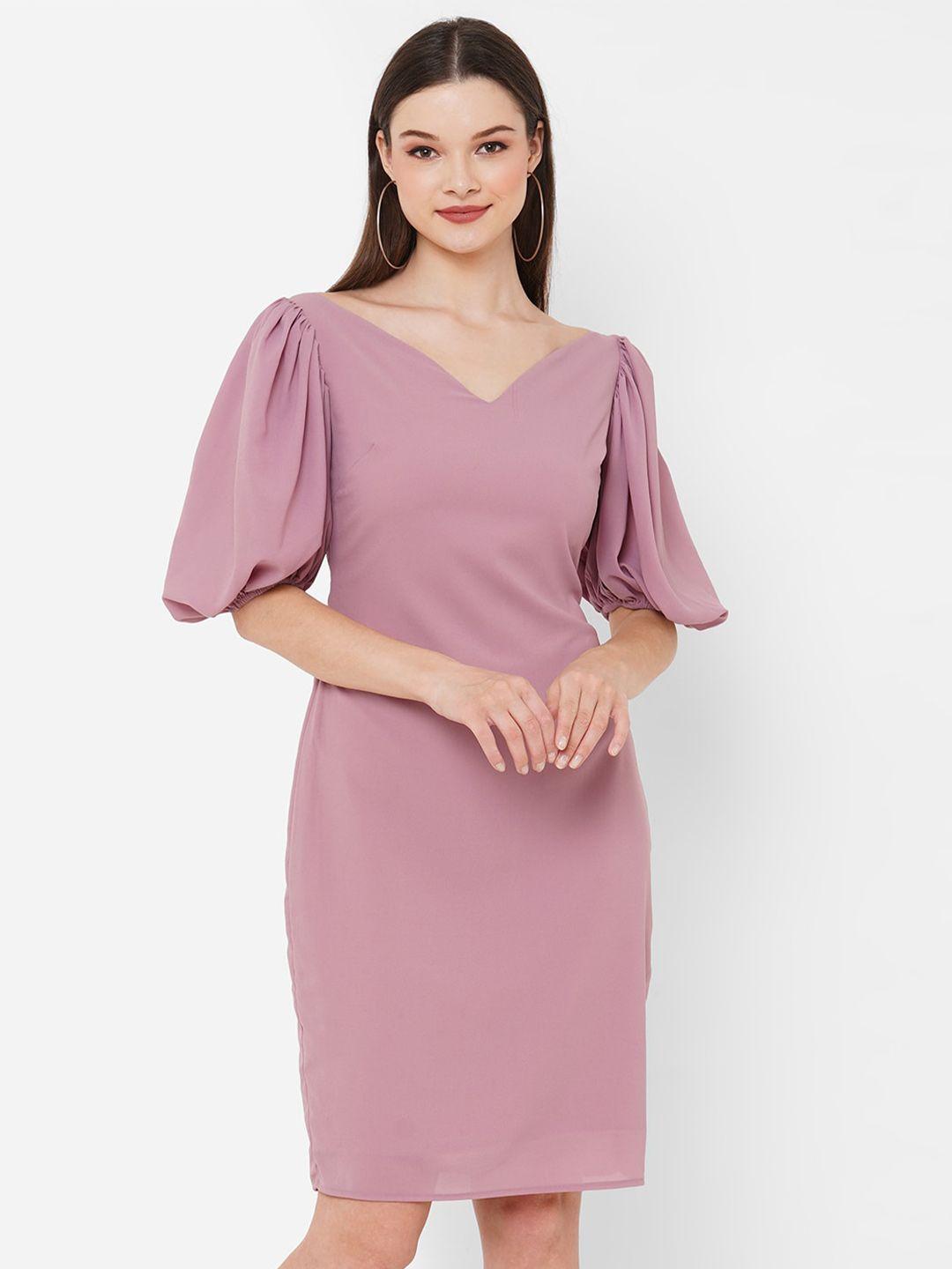 mish lavender v-neck puff sleeve sheath dress