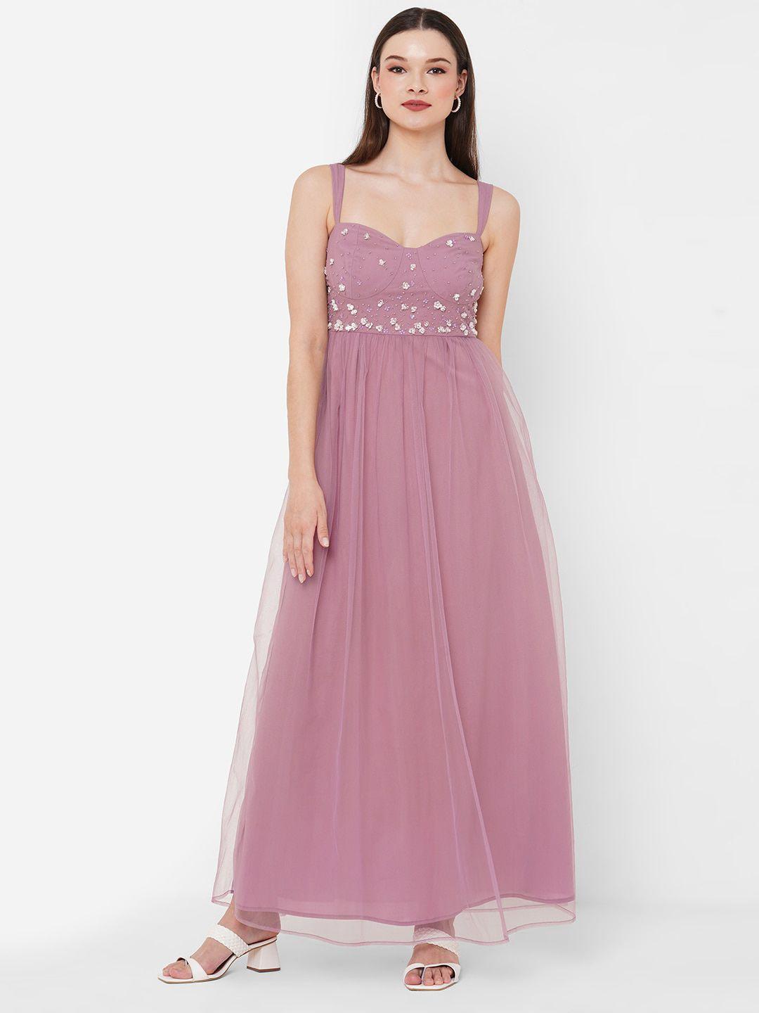 mish lavender embellished net maxi dress