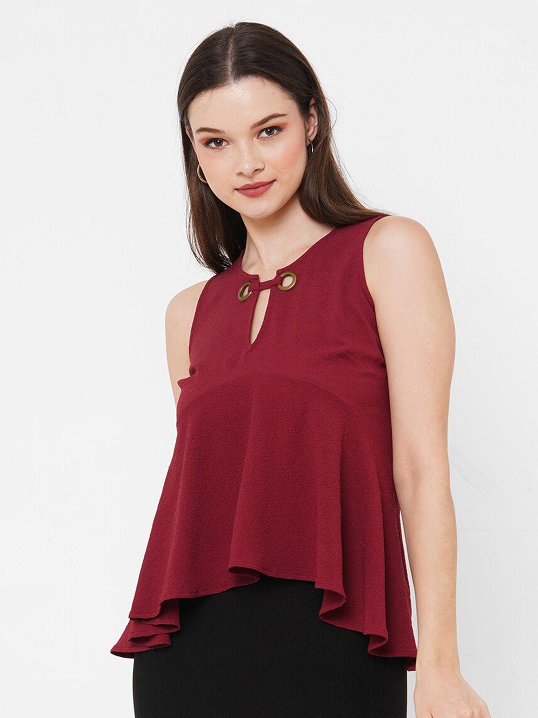 mish maroon keyhole neck georgette top