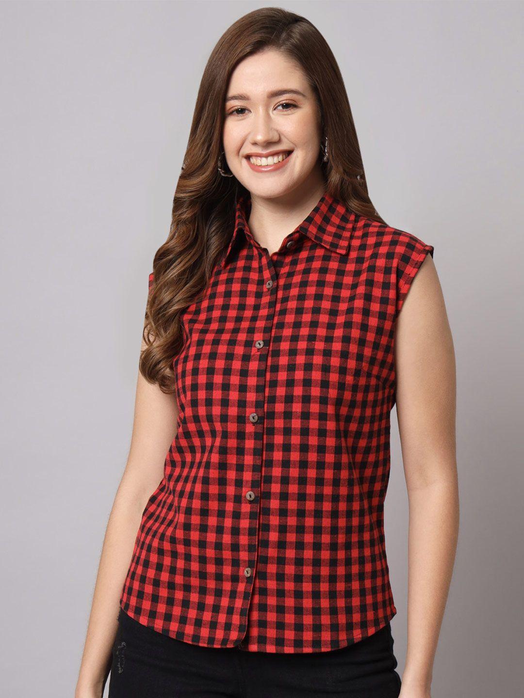 funday fashion gingham checked sleeveless casual shirt