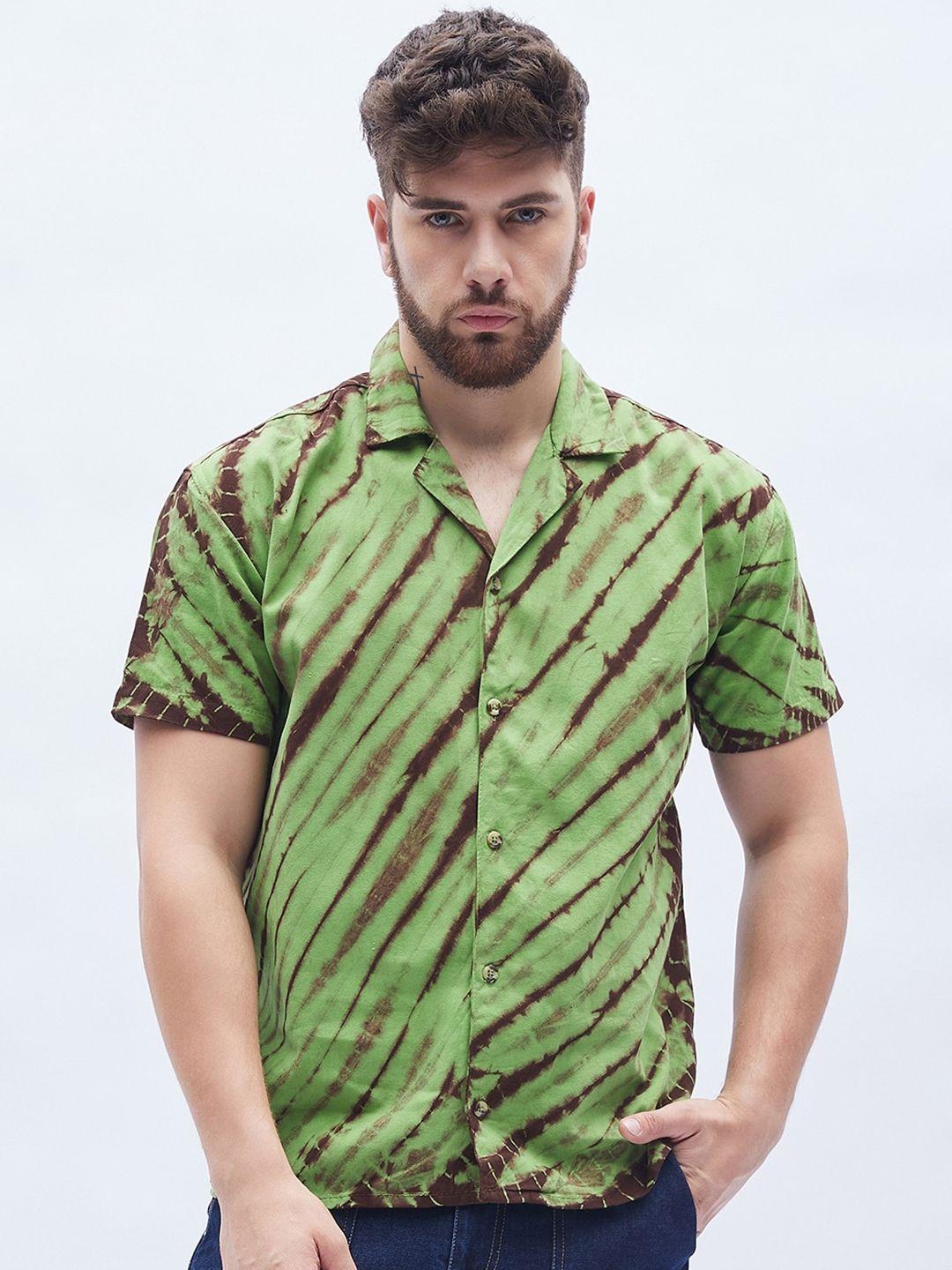 fugazee green relaxed boxy tie and dye cuban collar pure cotton shirt