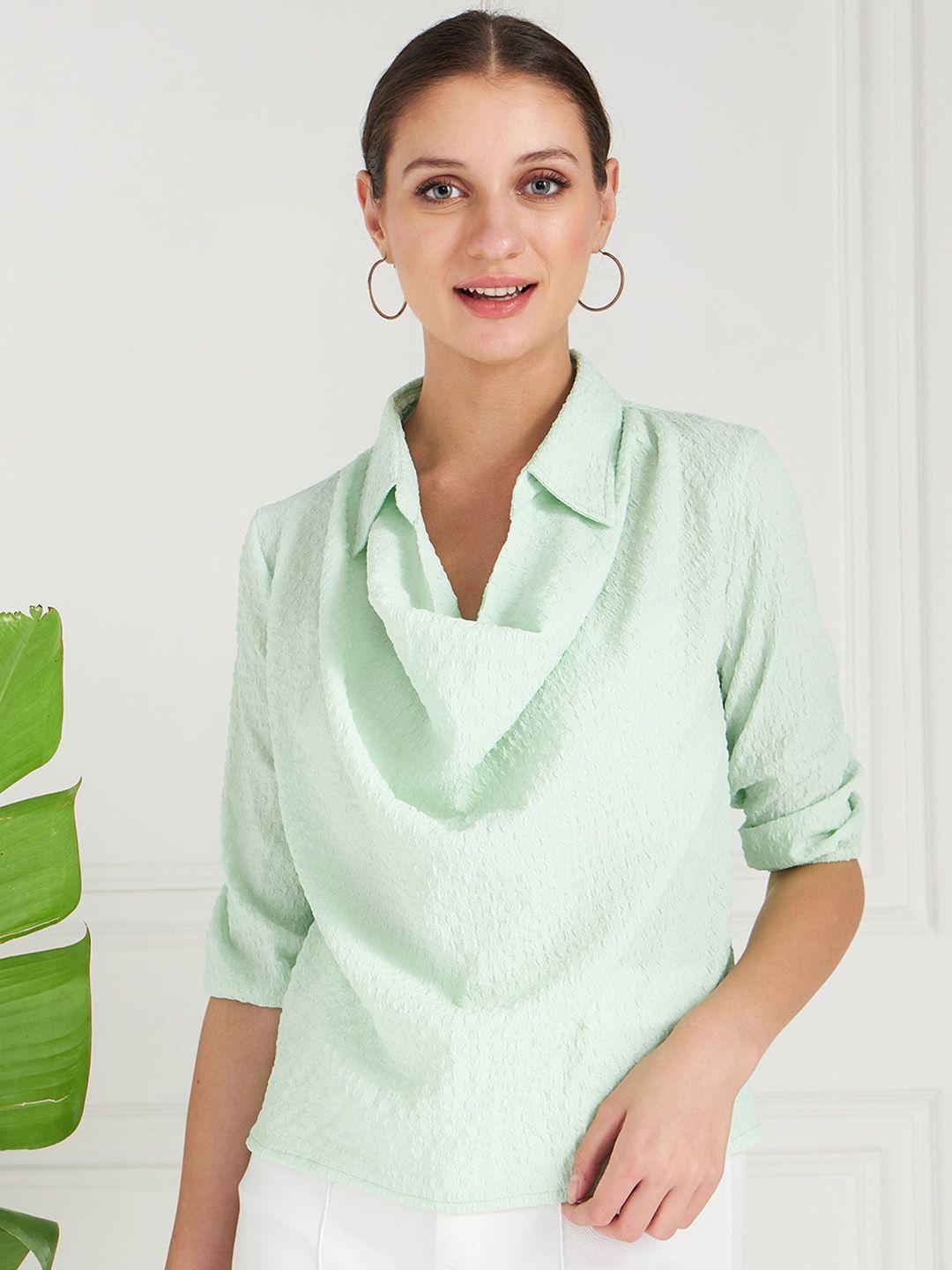 athena green self design shirt style cowl top