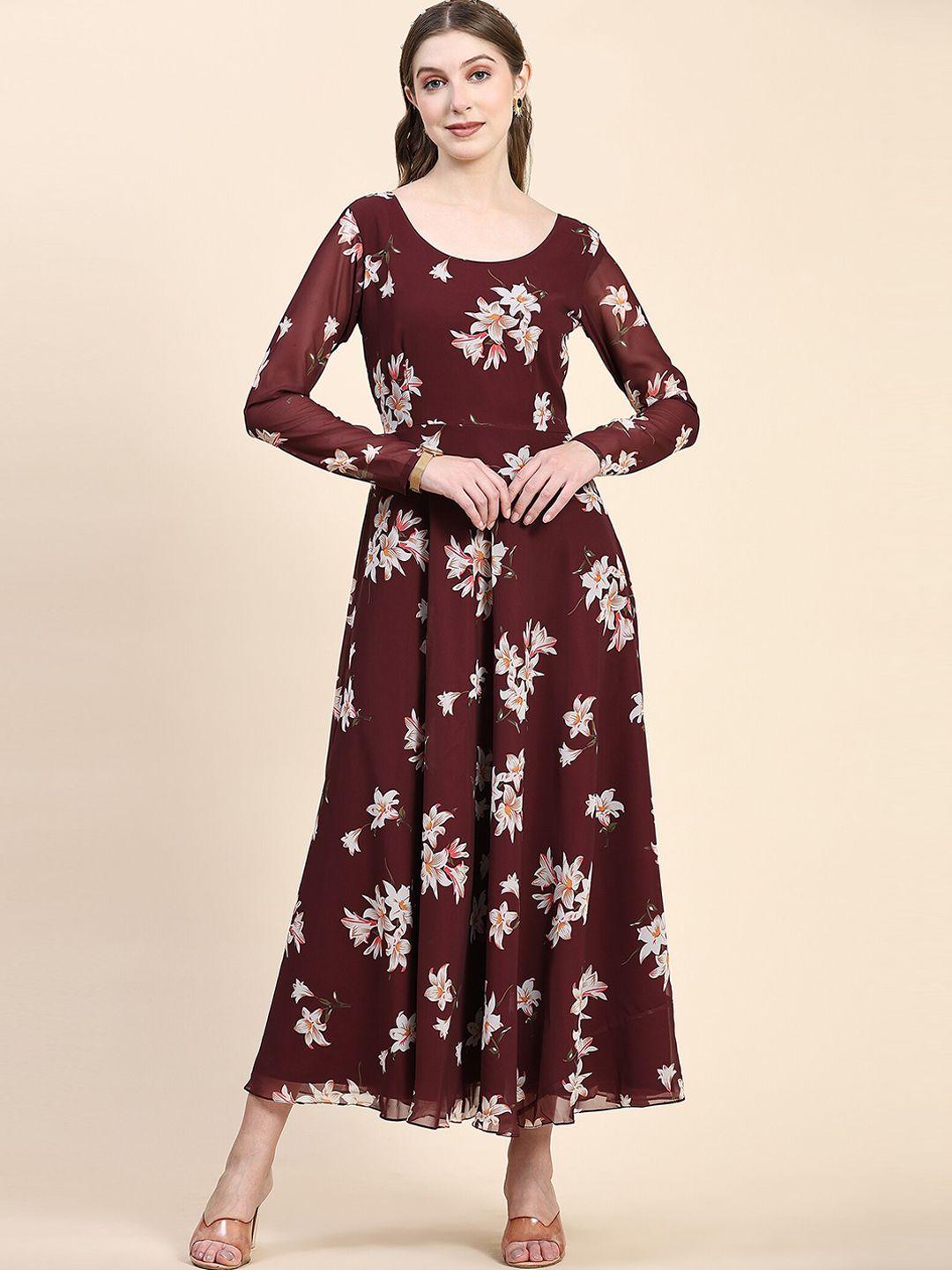 kalini floral printed georgette fit & flare maxi ethnic dresses