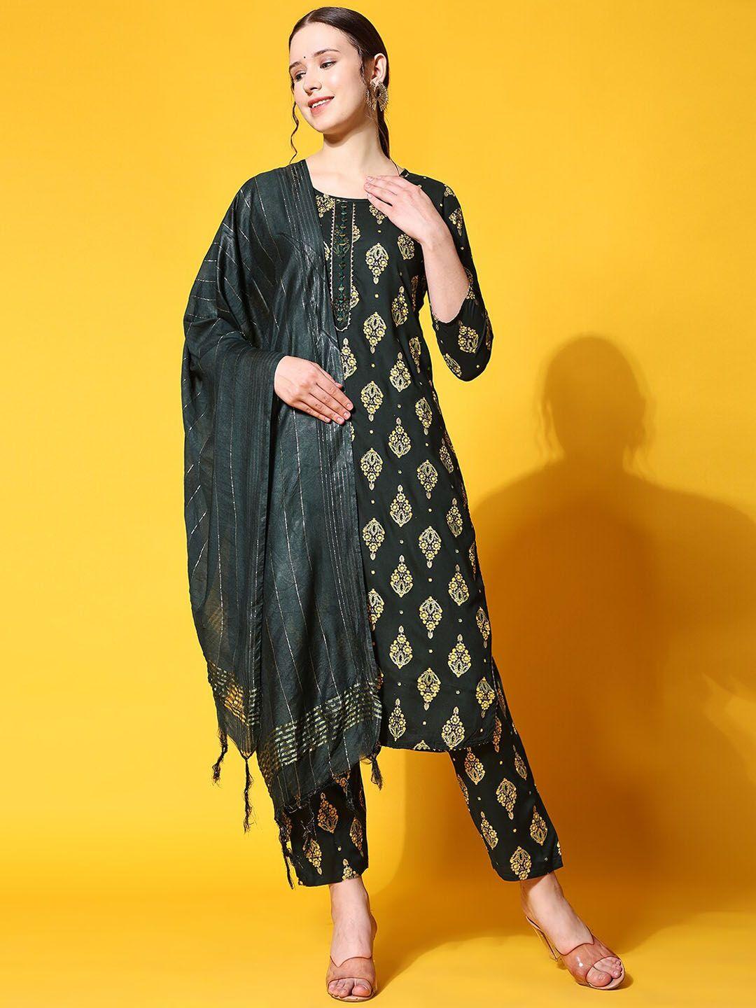 ziva fashion floral printed kurta with trousers & dupatta