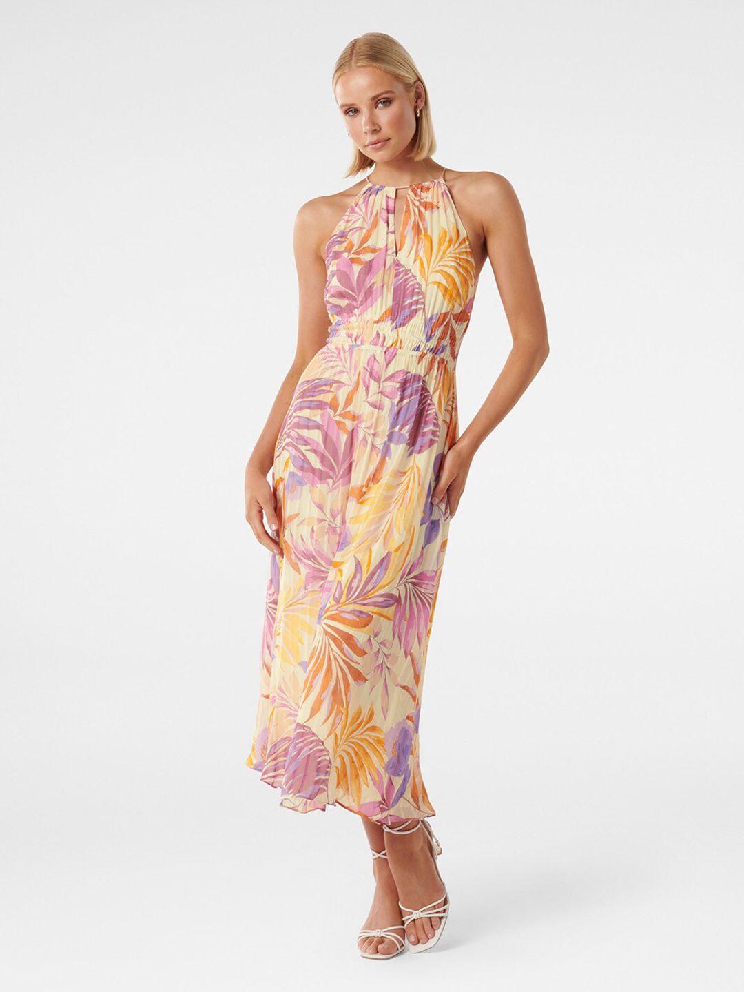 forever new tropical printed keyhole neck midi dress