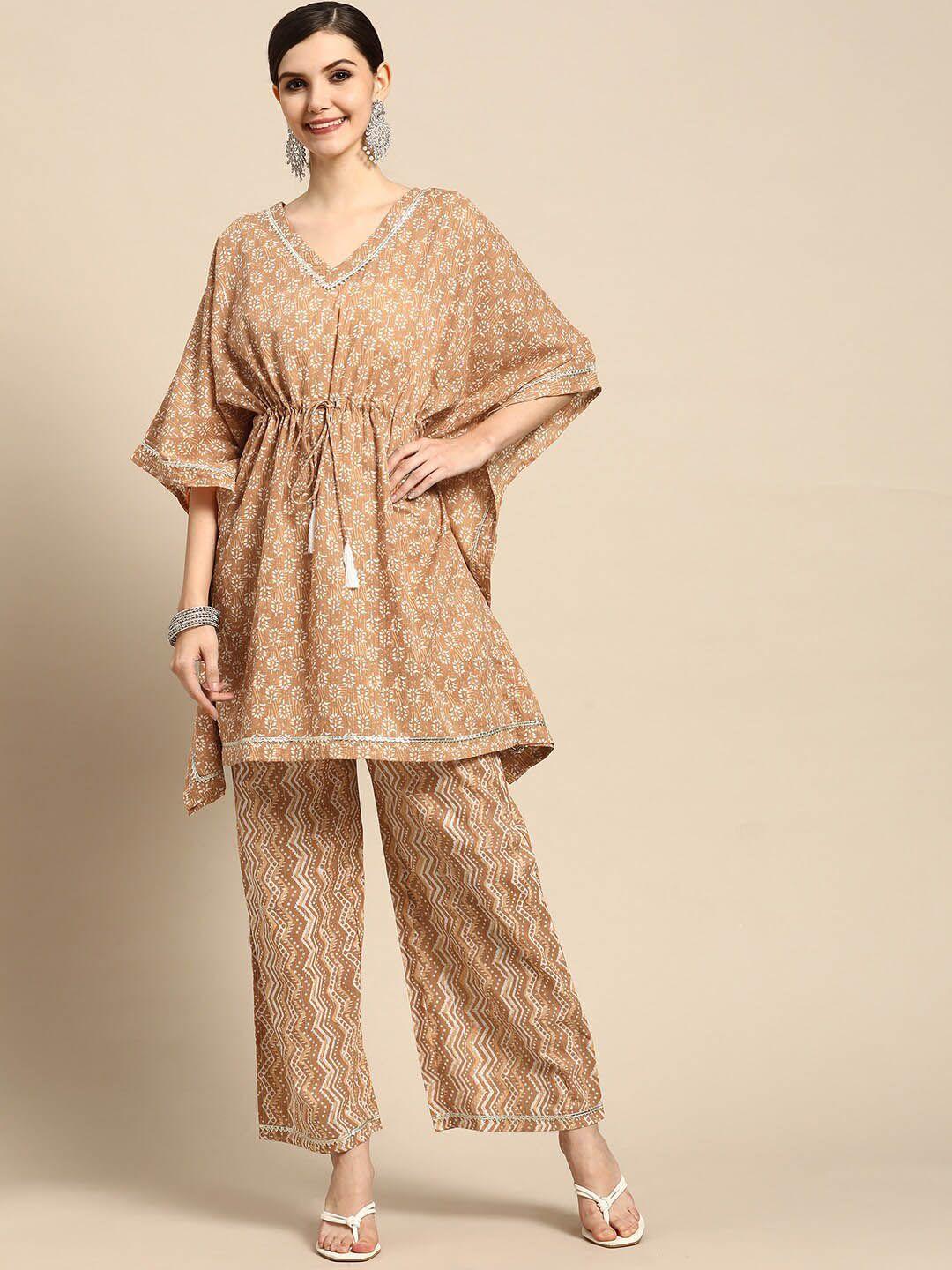 gerua floral printed gotta patti kaftan kurti with palazzos