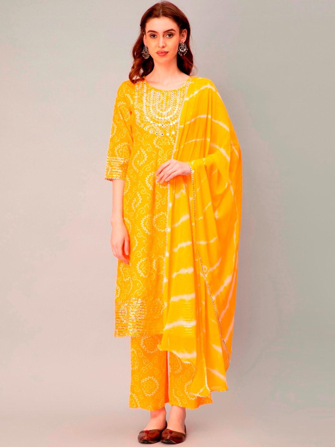 misbis ethnic motifs printed mirror work gotta patti kurta with palazzos & dupatta