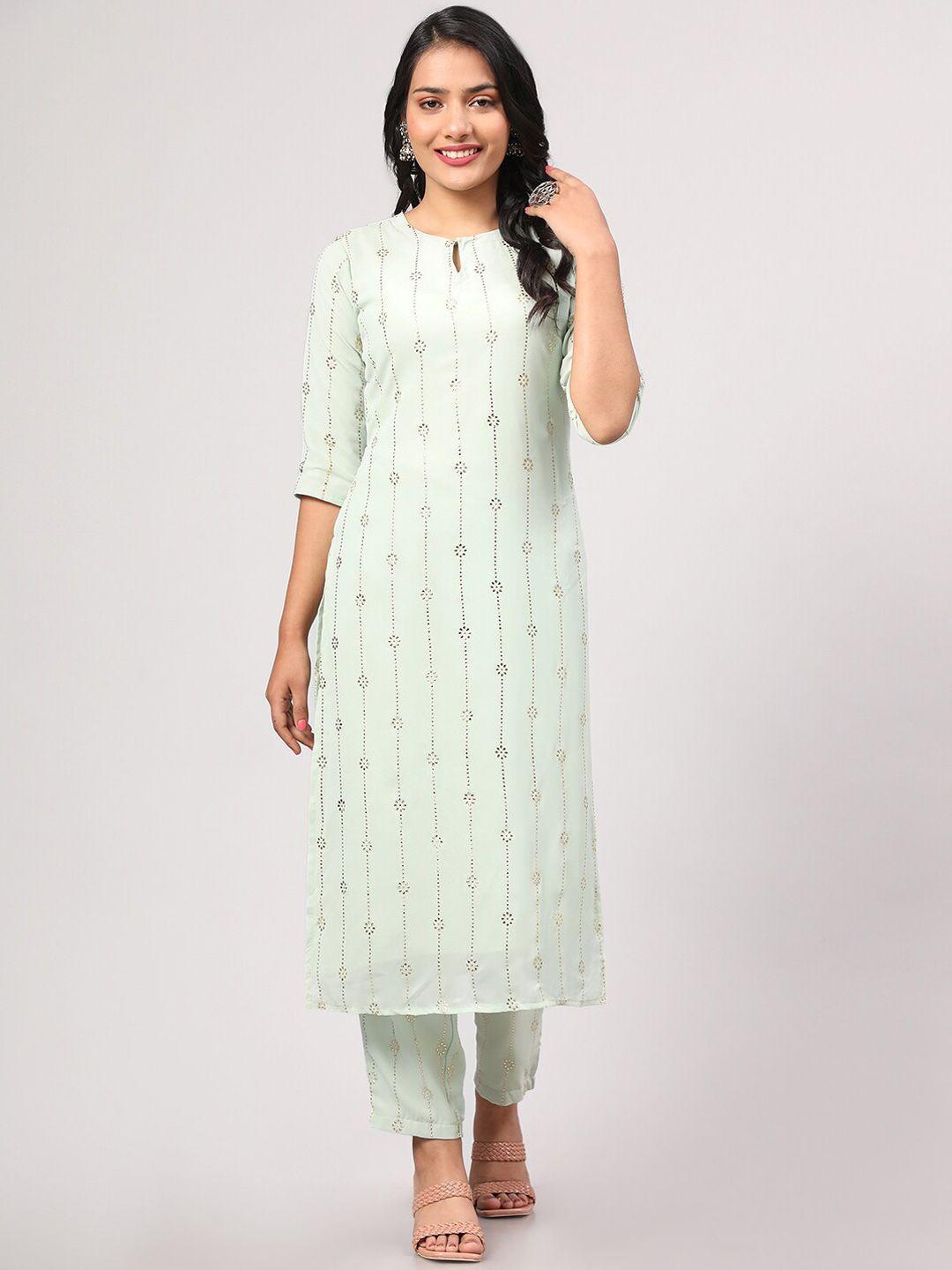 v tradition floral printed keyhole neck kurta with trousers