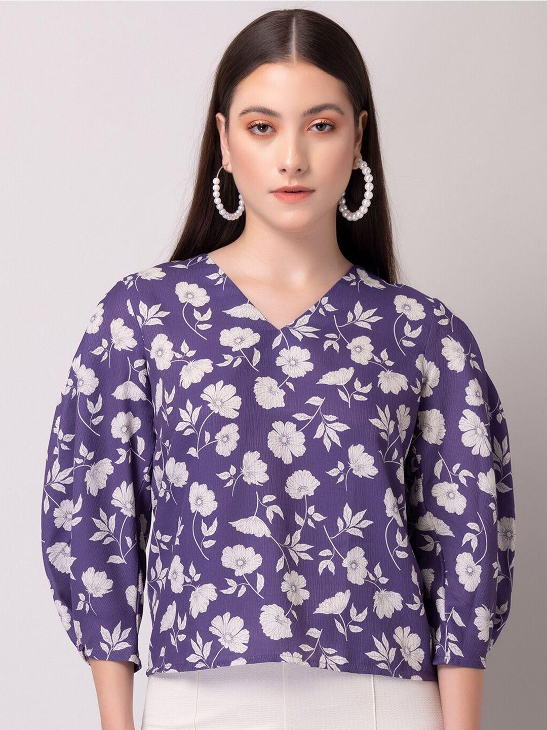 faballey purple floral print crepe top