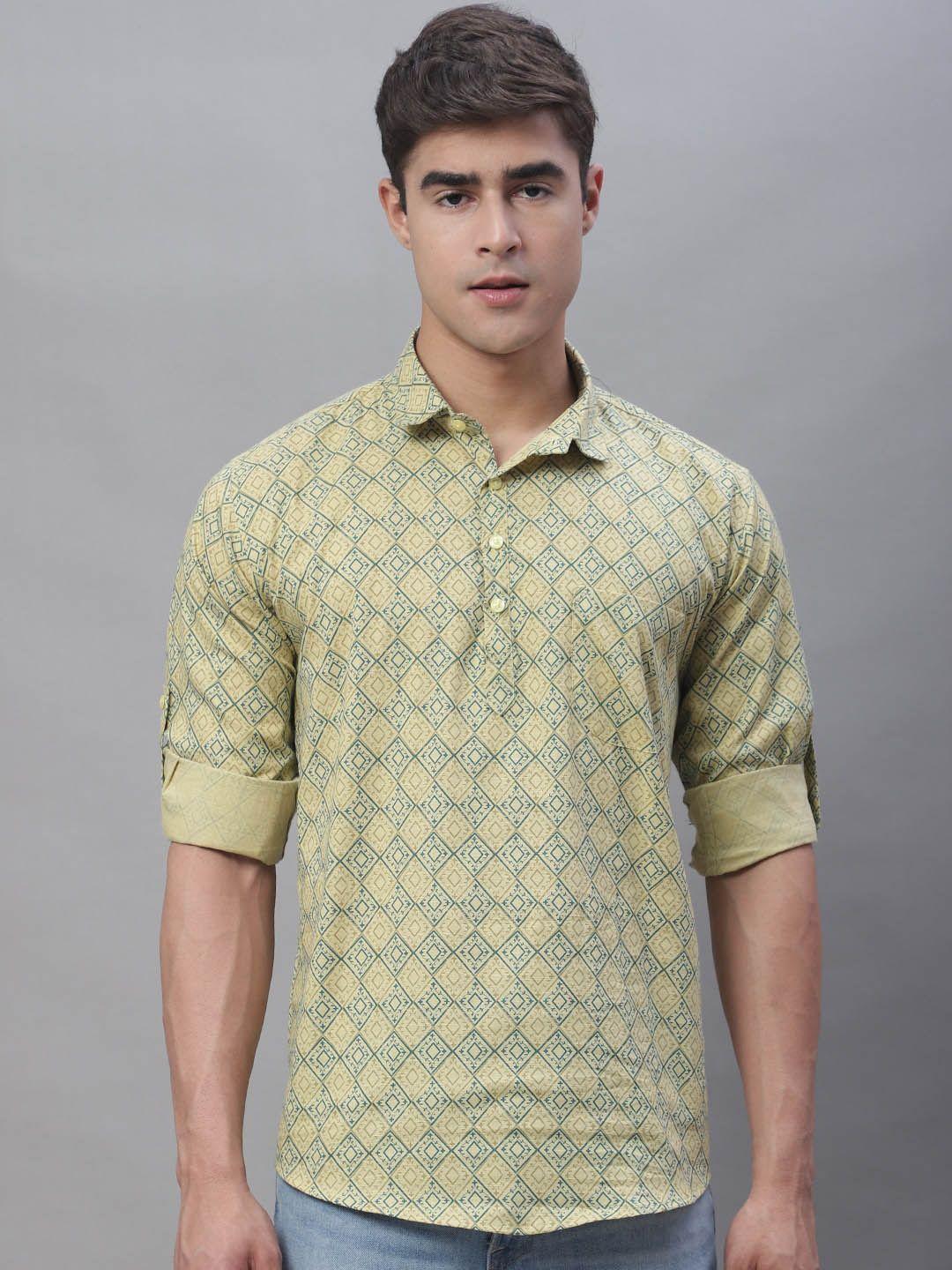 majestic man men yellow geometric printed thread work kurta