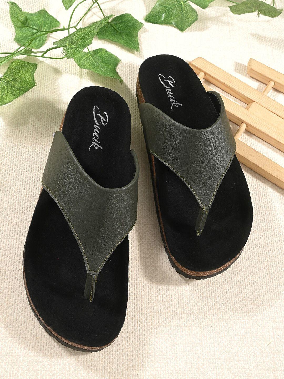 bucik men olive green & black thong flip-flops