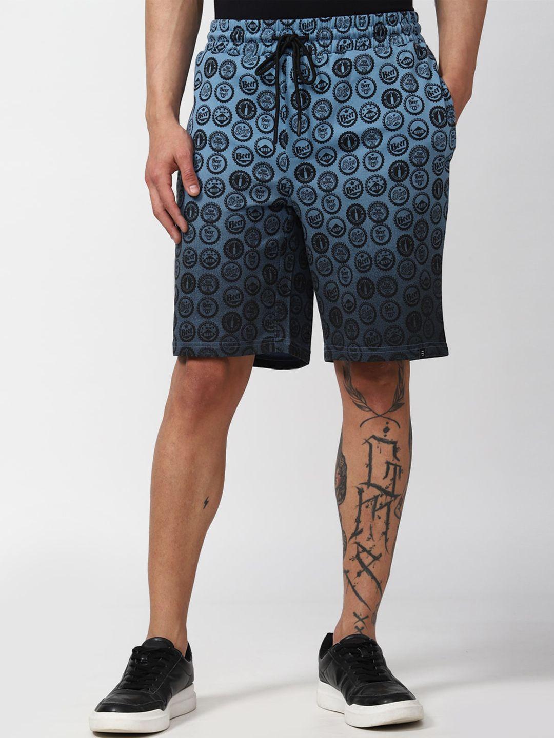 forever 21 men blue typography printed knee length shorts