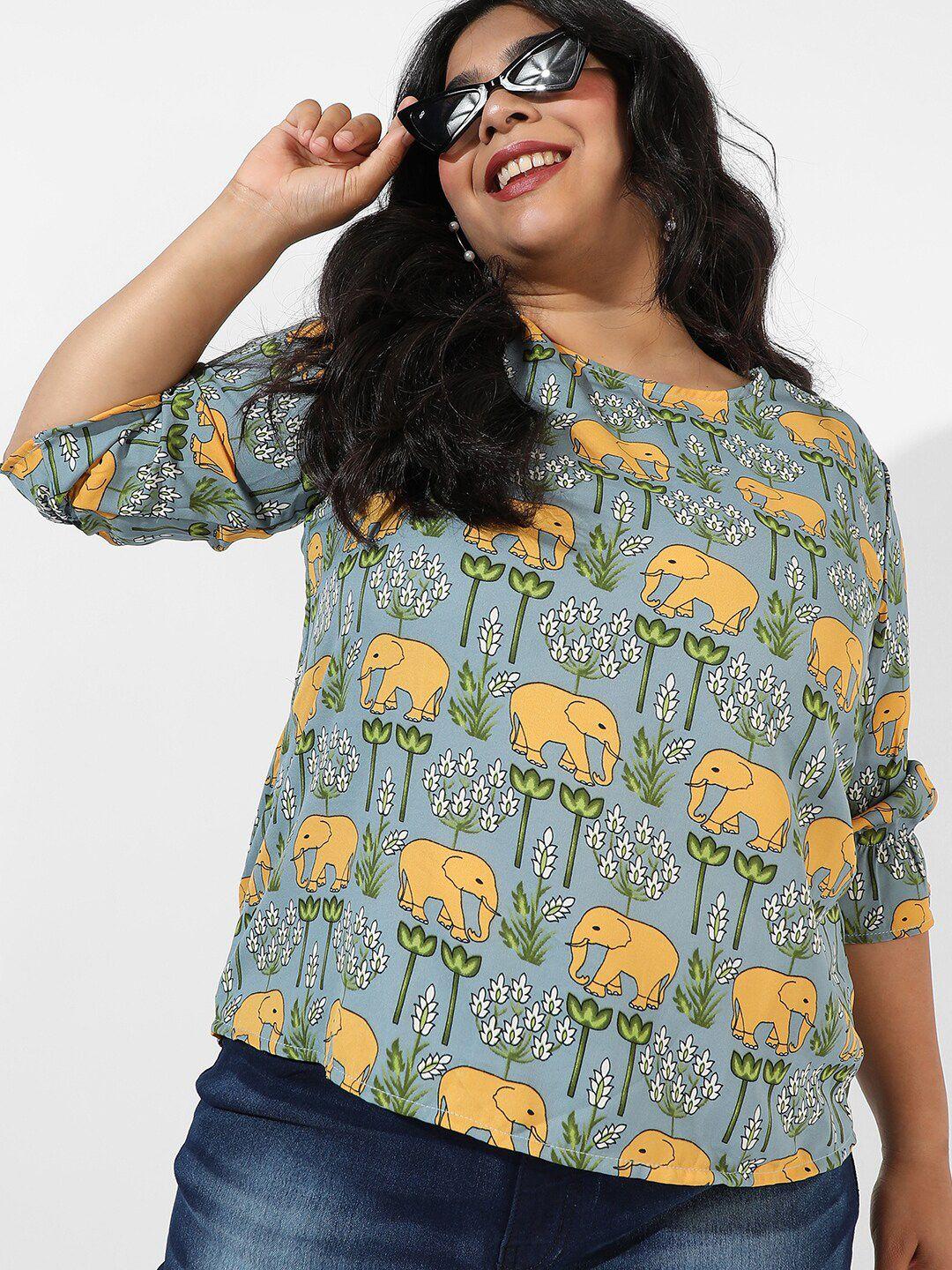 instafab plus plus size floral printed  round neck top