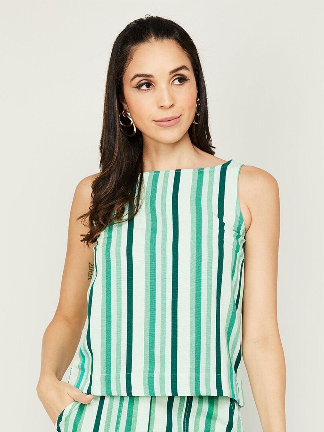 code by lifestyle striped boat neck sleeveless viscose rayon top