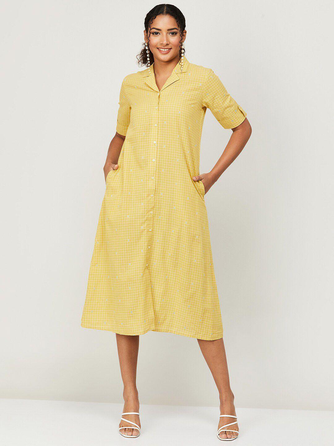 colour me by melange  checked pure cotton shirt midi dress