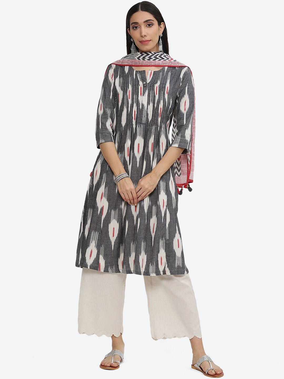 biba abstract printed a-line kurta with palazzos & dupatta