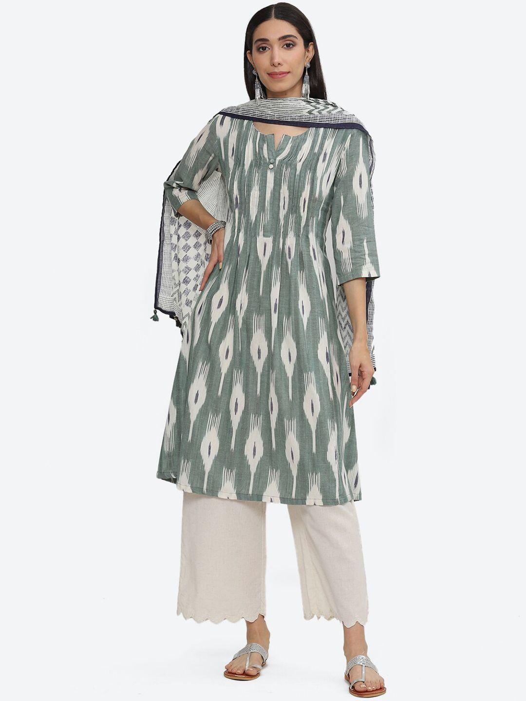 biba abstract printed a-line kurta with palazzos & dupatta