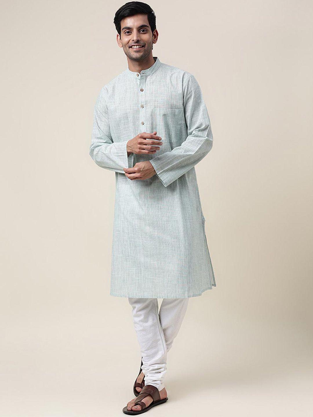 fabindia men white flared sleeves thread work kurta