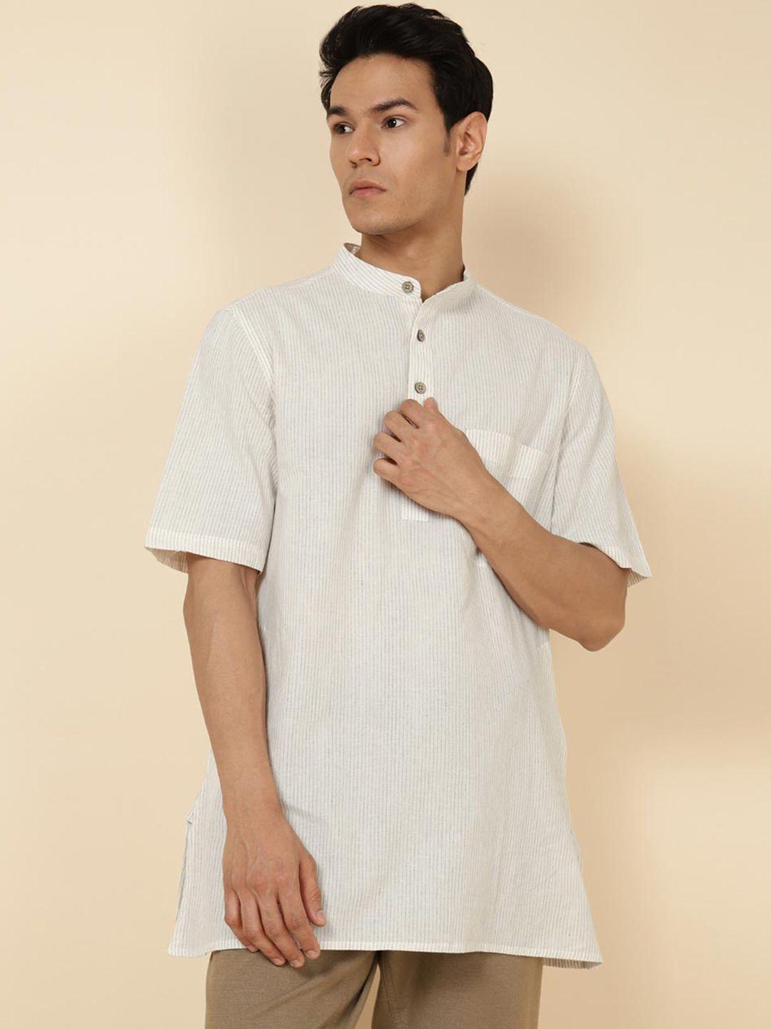 fabindia striped band collar short cotton kurta