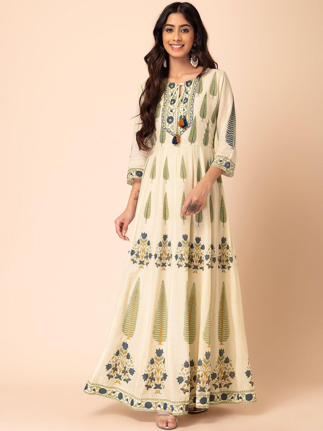 rang by indya ethnic motifs printed pure cotton maxi a-line dress