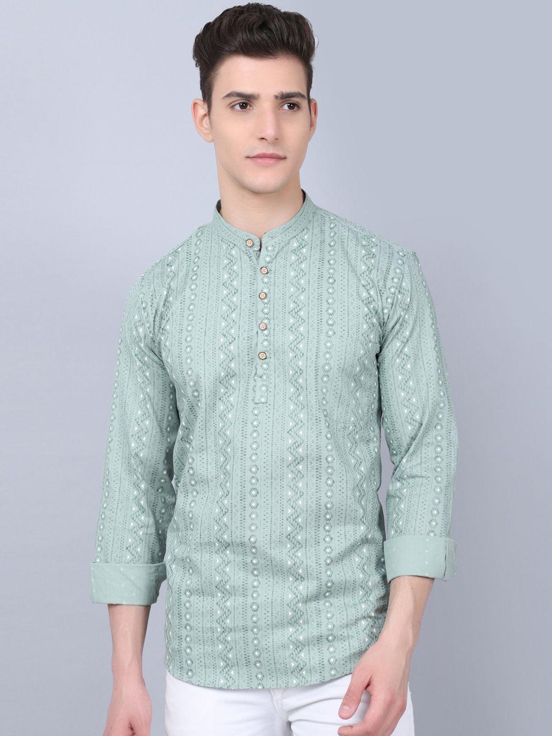 majestic man men green embroidered thread work kurta