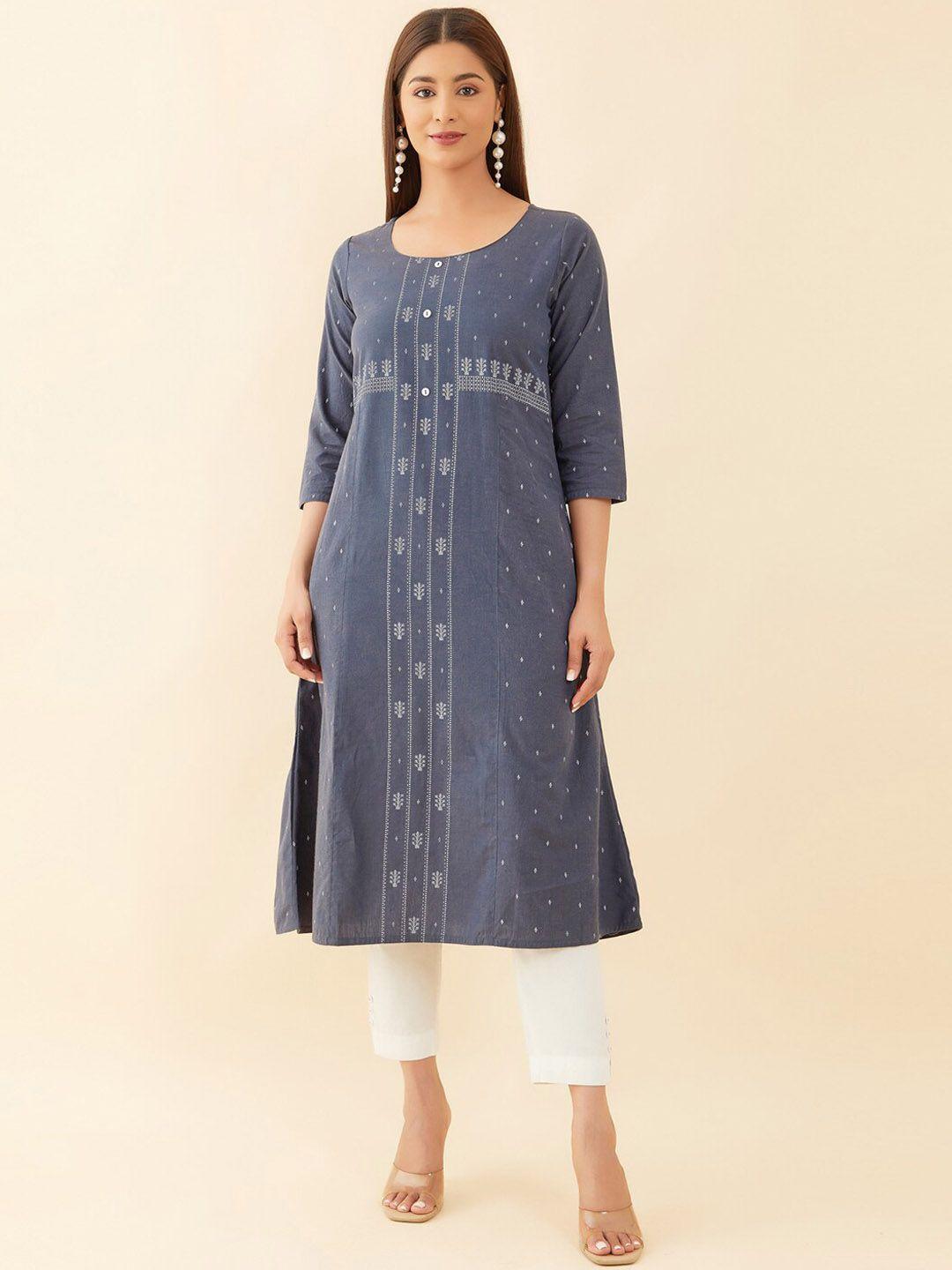 maybell ethnic motif printed pure cotton a-line kurta