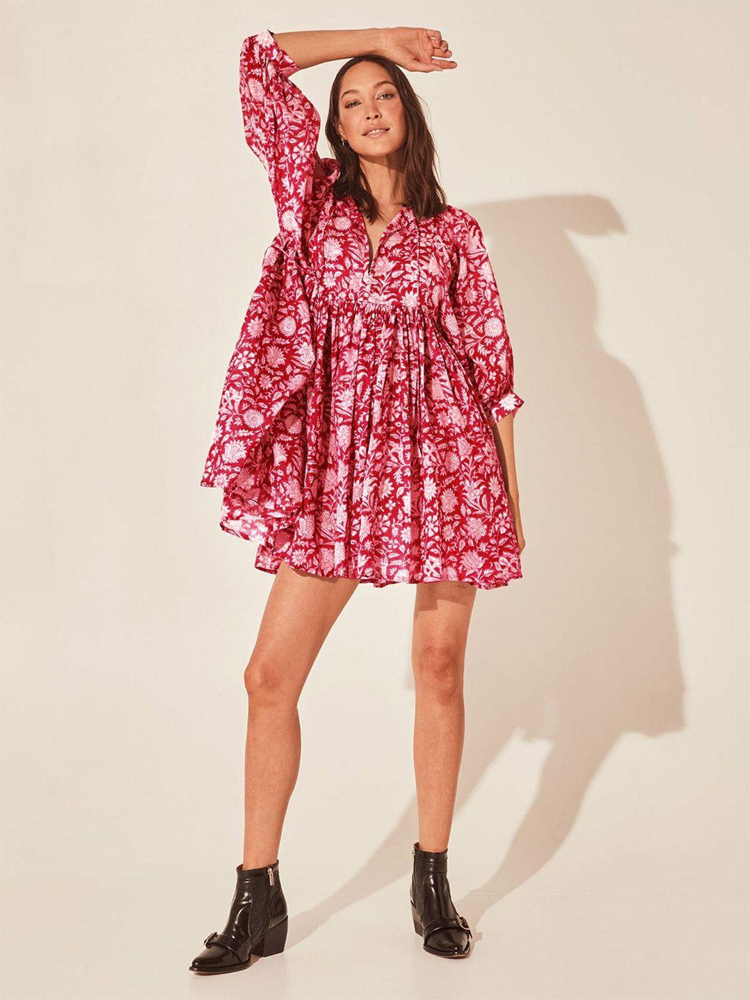 bostreet red floral print fit & flare mini dress