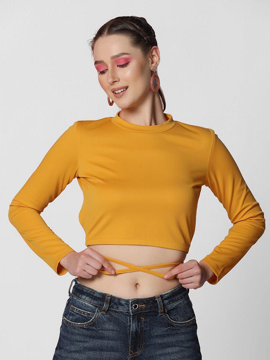 selvia round neck long sleeves tie-ups crop top