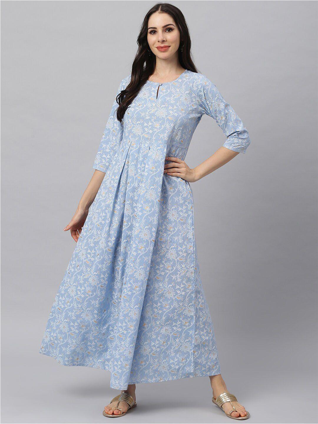 idalia ethnic motifs print keyhole neck maxi cotton dress