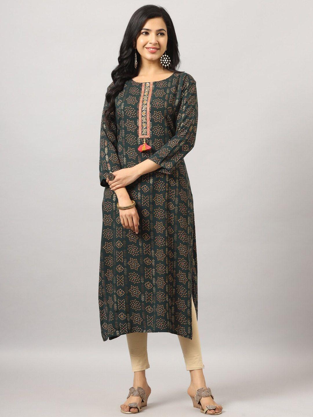 amchoor ethnic motifs printed beads & stones kurta